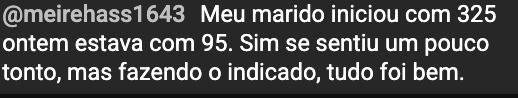 Print de aluna relatando que o marido começou com 325 e ontem estava com 95