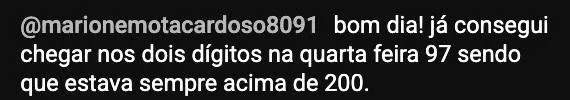 Print de aluna relatando glicemia 97 após estar sempre acima de 200